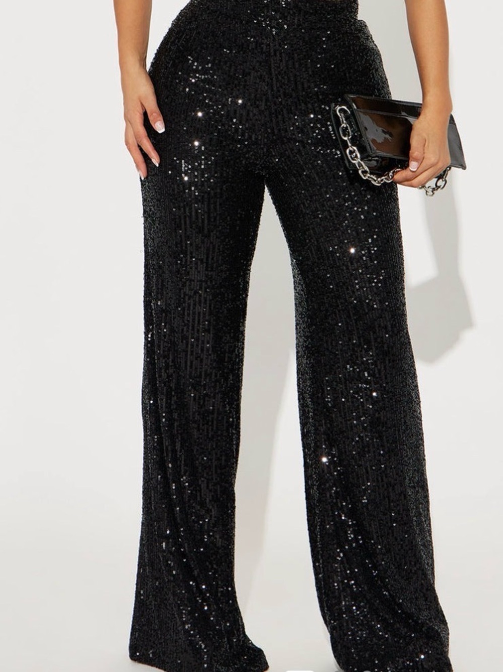 Sequin Wide-Leg Evening Pants - Black